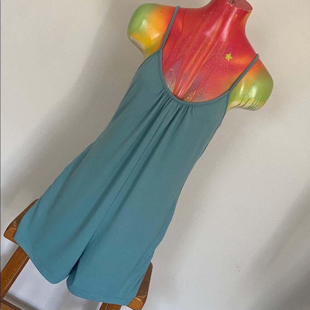 Ekouaer Teal Green Casual Spaghetti Strap Flowy Romper w/ Pockets